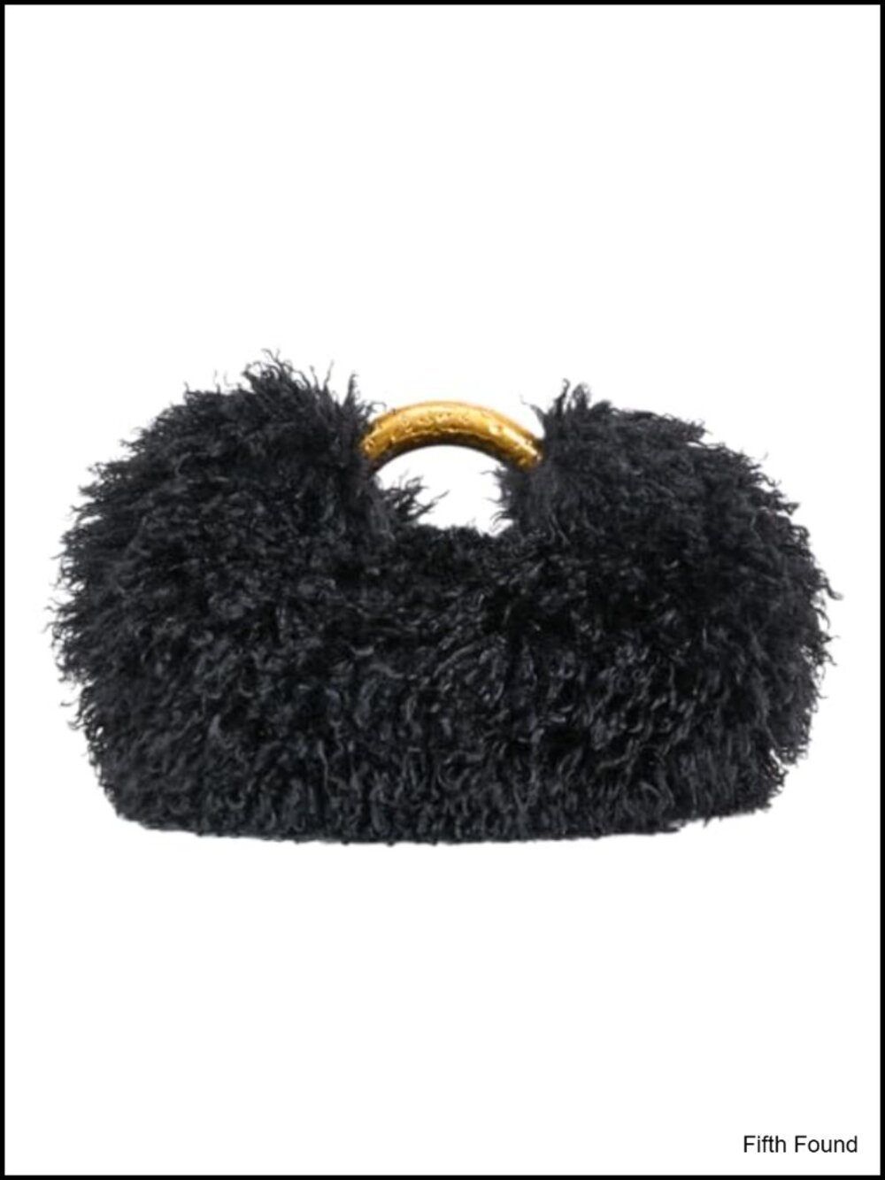 Faux Fur Half Moon Top Handle Handbag Clutch with Gold Metal Handle